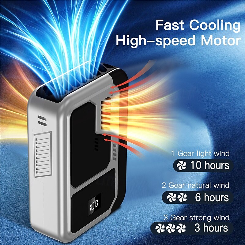 3-in-1 Portable Neck Waist Desk Fan – Powerful Cooling, Digital Display, Quiet Operation