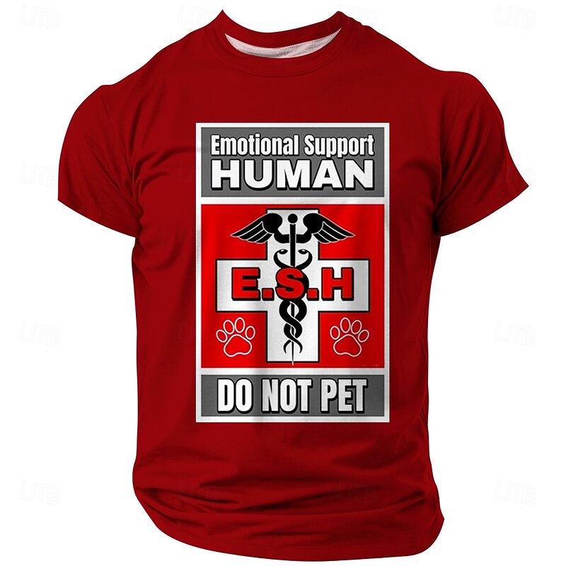 Men's Funny Emotional Support Human E.S.H. Do Not Pet Graphic T-Shirt Short Sleeve