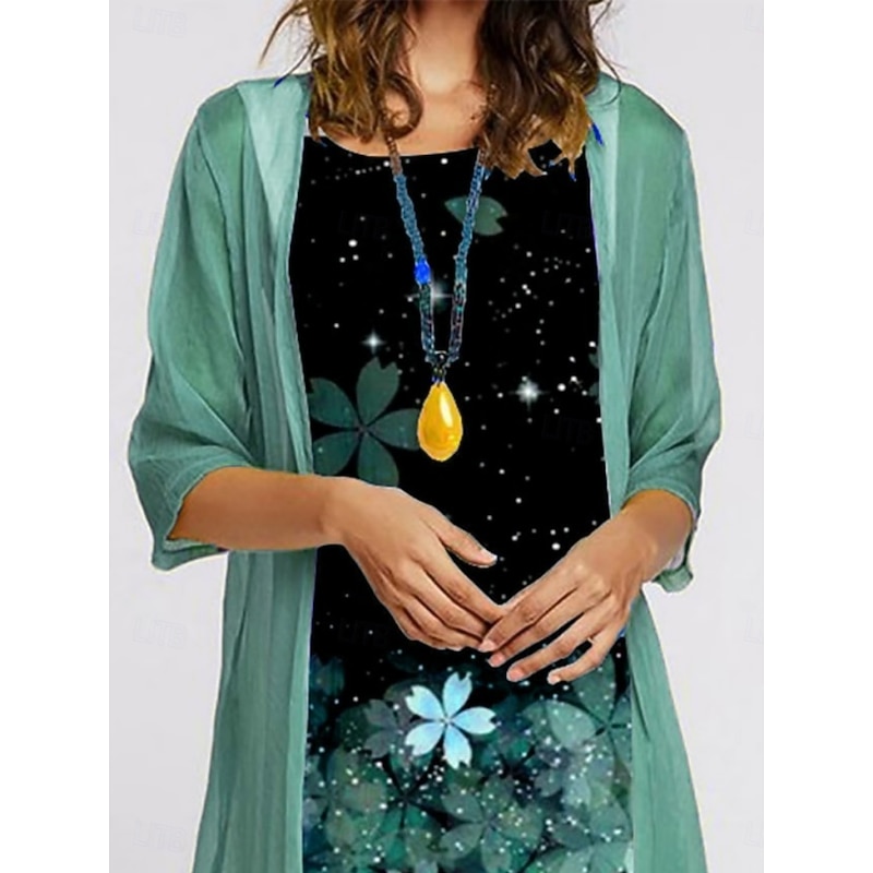 Women's Dress Set Summer Dress Casual Floral Print Midi Dress 3/4 Length Sleeve Crew Neck Outdoor Daily Pink Blue Green Summer Spring Regular Fit2