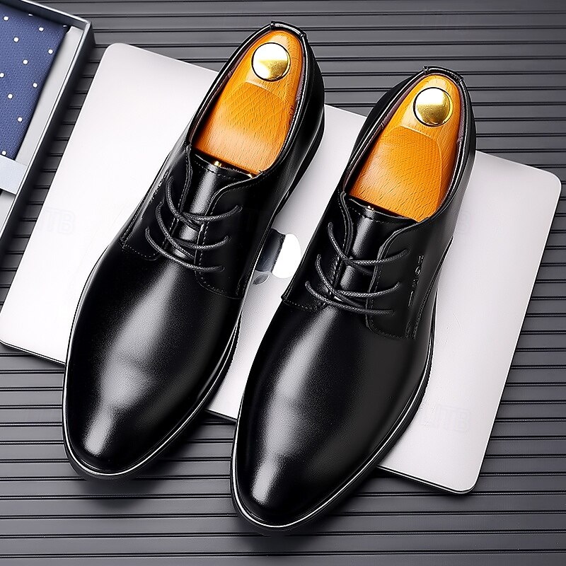 Men's Black Faux Leather Lace-Up Dress Shoes - Timeless Formal Shoes for Dance Parties, Weddings and Elegant Gatherings3