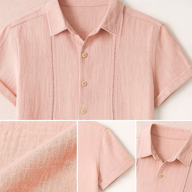 Men's Shirt Linen Shirt Guayabera Shirt Summer Shirt Beach Shirt Summer Hawaiian Shirt Solid Color Vacation Street White Pink Light Blue Short Sleeve Collar Summer Spring & Summer Clothing Apparel4