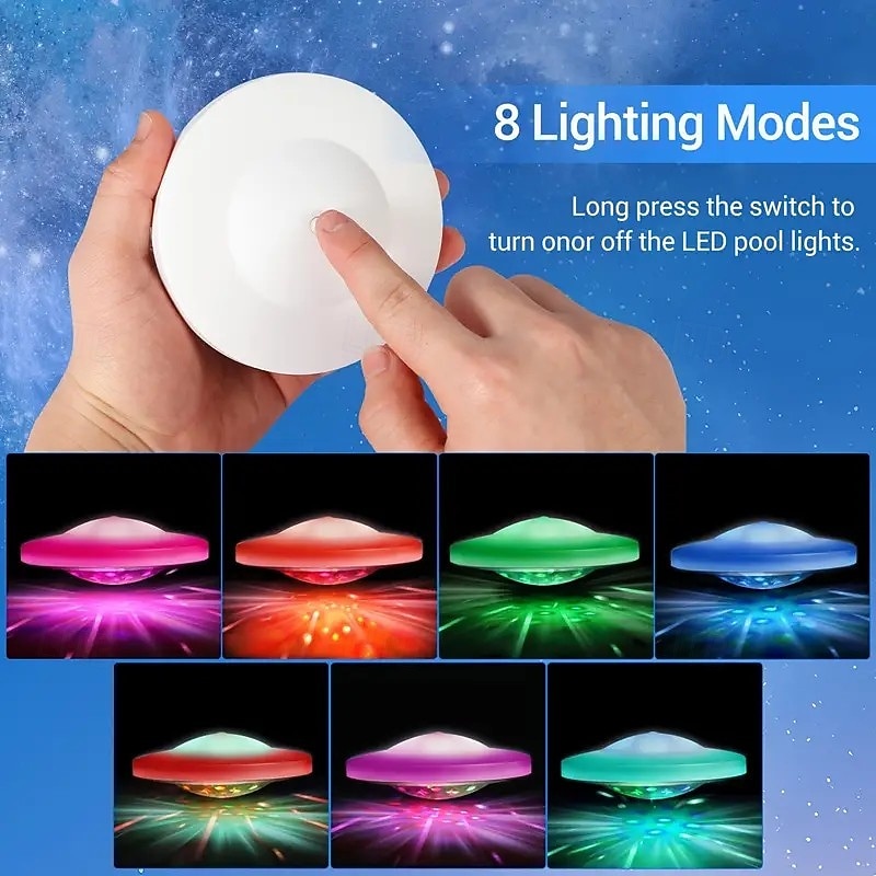 2 Pcs Ufo Shaped Underwater Pool Light Aaa Battery Powered Ip67 Waterproof 7-Color Changing Pool Party Atmosphere Light4