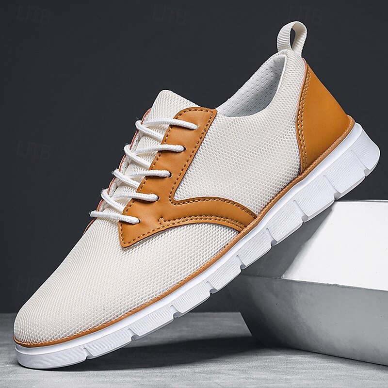 Men's Canvas and PU Leather Oxford Sneakers – Comfortable Lace-Up Casual Shoes for Work, Travel  and Spring Outfits