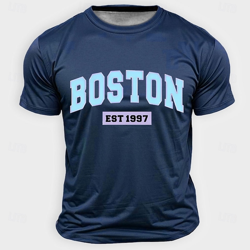Men's Boston T Shirt Short Sleeve T shirt 3D Print Crew Neck Shirt Fashion Daily Basic Street Casual Daily Light Blue Black White Summer Spring Clothing Apparel S M L XL XXL XXXL3