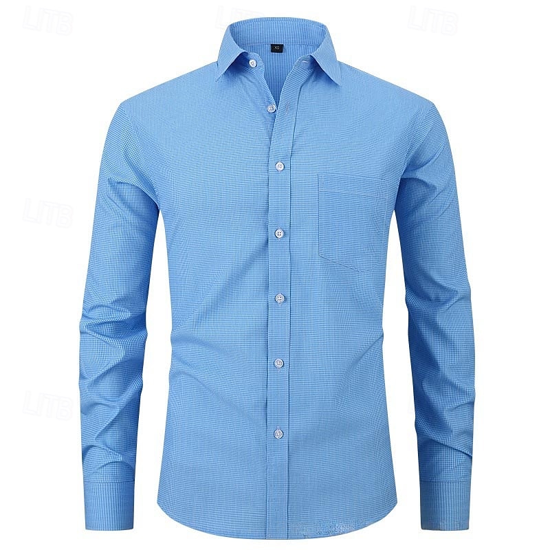 Men's Shirt Dress Shirt Button Up Shirt Plaid / Check Wedding Daily Pink Red Blue Sky Blue Long Sleeve Turndown Spring &  Fall Clothing Apparel Pocket