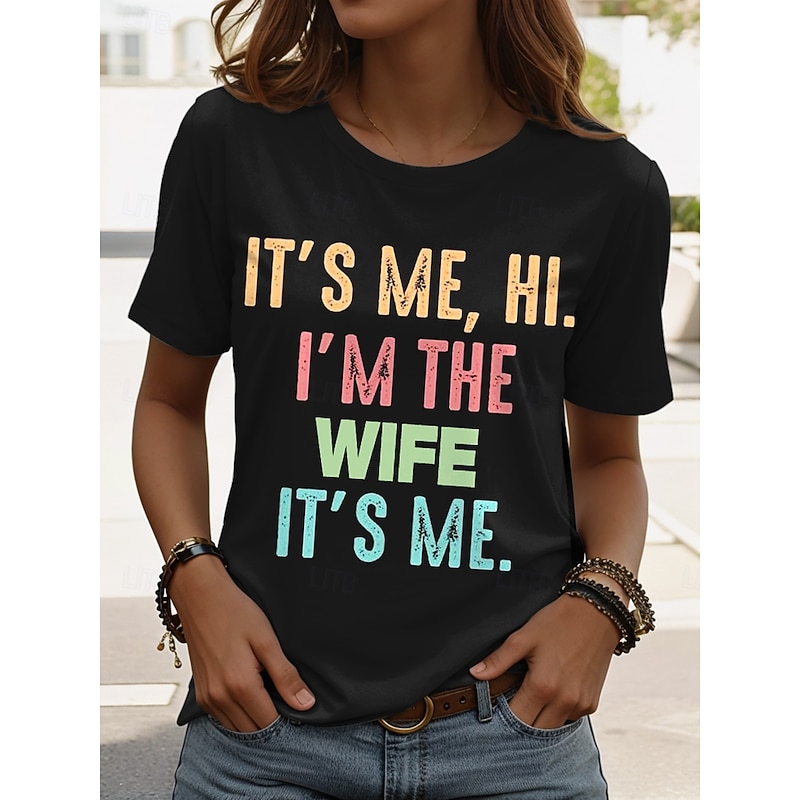 Women's T Shirt Graphic Letter Stylish Casual Short Sleeve Crew Neck Round Neck Regular Tops Daily Weekend Print Black Summer Spring Teasing husband