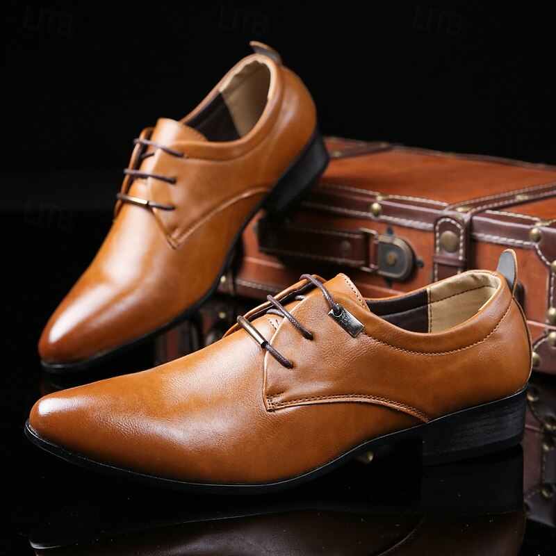 Men's Formal Brown Lace-Up Shoes - Classic Faux Leather Dress Shoes for Weddings, Galas and Dance Parties3