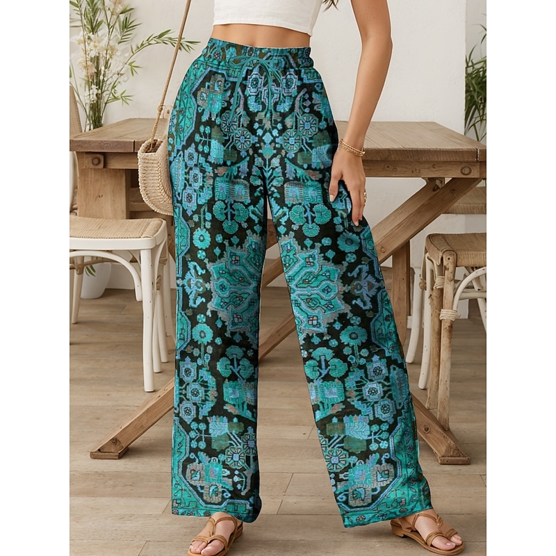 Women's Wide Leg Chinos Baggy Pants Vacation Vintage Fashion Full Length High Waist Graphic Geometric Printing Thermal Warm Soft Breathable Micro-elastic Formal Vacation Street claret Sapphire Violet4