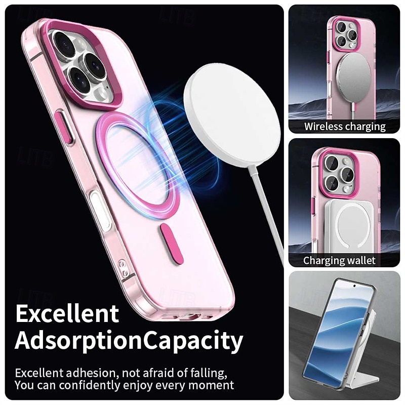 Phone Case For iPhone 17 Pro Max 17 Air 16 15 Pro Max Plus 16e 13 12 11 Pro Max Back Cover Magnetic Adsorption Magnetic Support Wireless Charging Shockproof PC Metal4