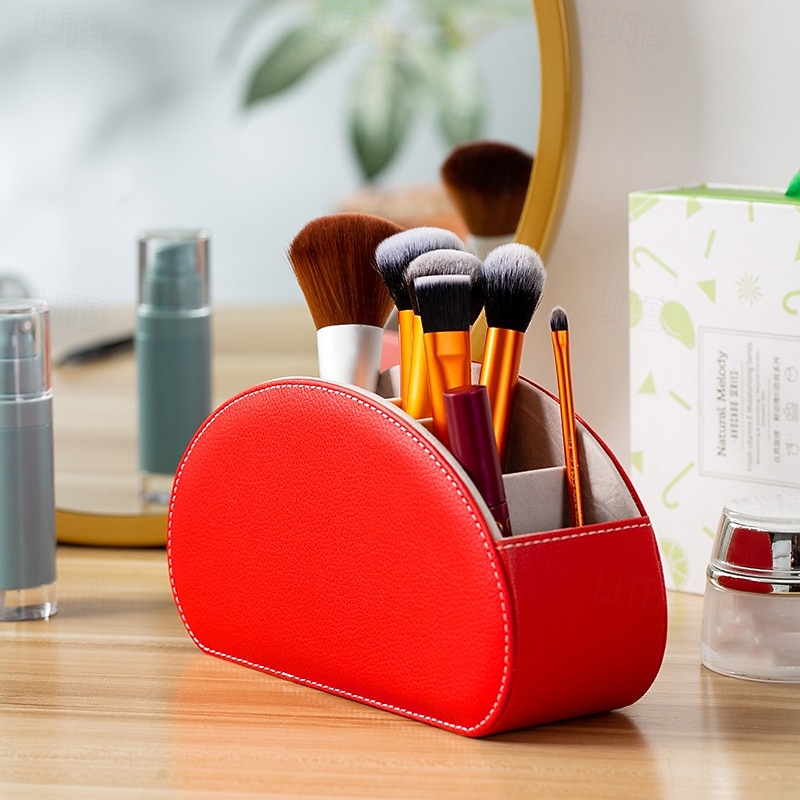 PU Leather Remote Control Organizer Box, Makeup Storage Holder, Desktop Organizer for Office and Living Room, Home Storage Box for Cosmetics and Accessories3