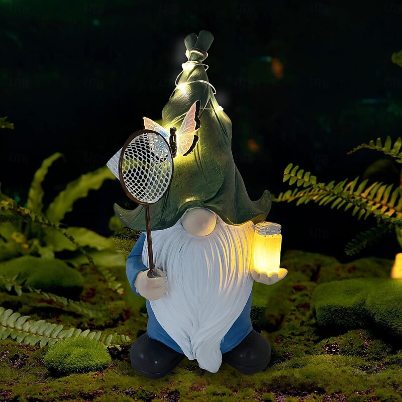 1 Pc Outdoor Solar Landscape Lights Luminous Dwarf Goblin Dragonfly Butterfly Bee Decorative Light Sculpture Light Courtyard Garden Lawn Path Landscape Light3