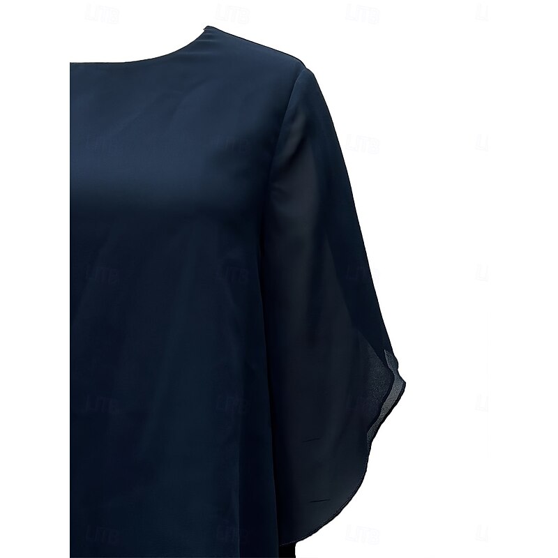 Pantsuit 2 Piece Mother of the Bride Dress Classic Crew Neck Elegant Asymmetrical Chiffon Short Sleeve with Solid Color4