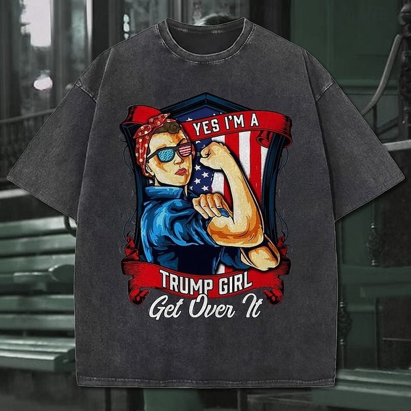 T-shirt Oversized Acid Washed Tee Retro Poster Retro Girl Graphic For Couple's Men's Women's Adults' Masquerade Hot Stamping Casual Daily2