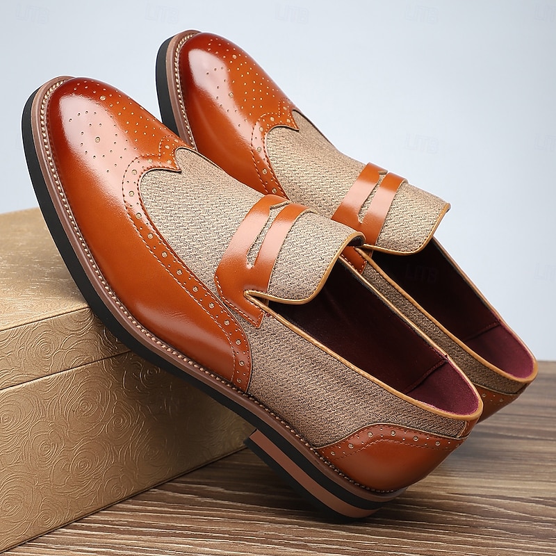 Men's Brown and Tan Brogue Dress Shoes - Stylish Formal Shoes for Dance Parties and Special Celebrations3