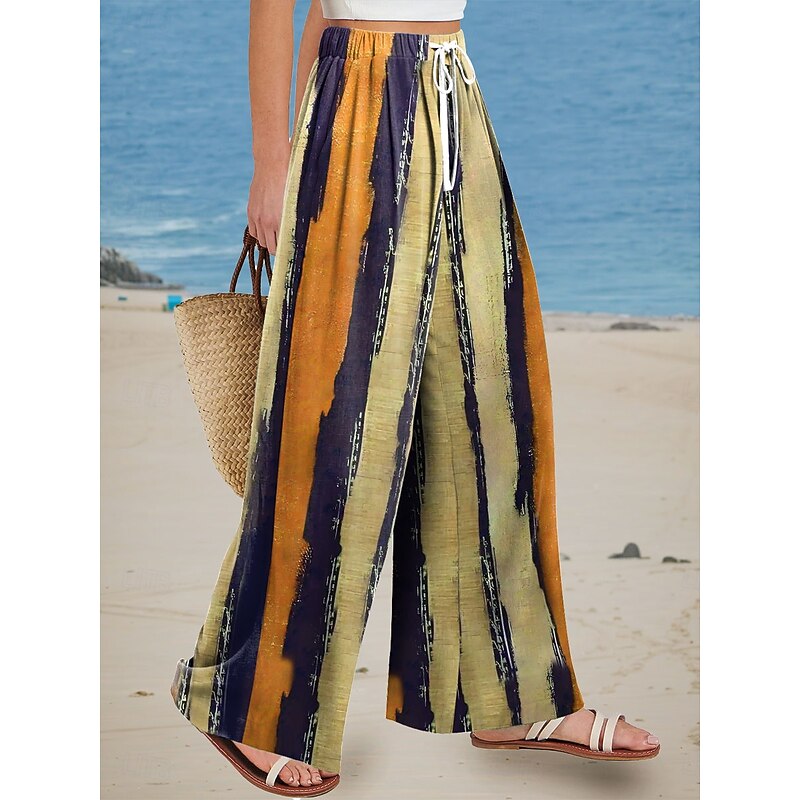 Women's Wide Leg Chinos Baggy Pants Vacation Vintage Fashion Full Length High Waist Floral Graphic Abstract Printing Soft Breathable Micro-elastic Vacation Street Causal Red Blue Orange Summer Spring3