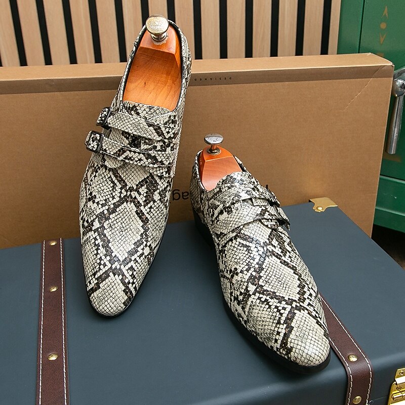 Python-Patterned Black Dress Shoes for Men with Buckle Strap - Stylish Formal Shoes for Dance Parties4