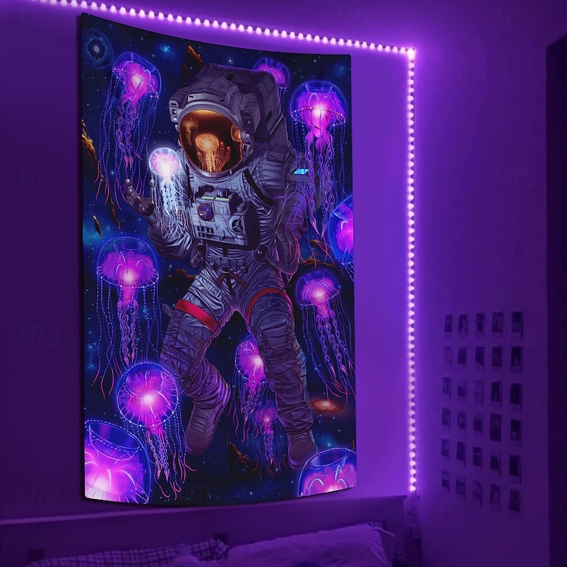 "Cosmic Encounter with an Anomaly for apparel" by Vincent Hie Blacklight Tapestry Glow in the Dark Glow Party UV Reactive Trippy Misty Hanging Tapestry Wall Art Mural for Living Room Bedroom2