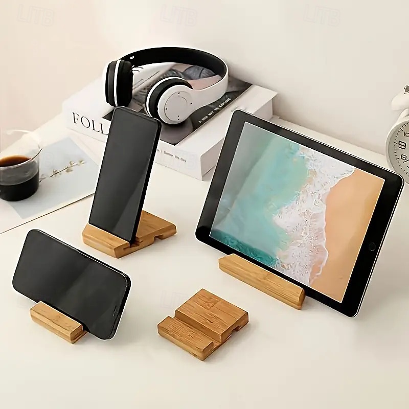 Wooden Minimalist Phone Holder, Universal Clip Stand for Smartphones, Office Desktop Organization and Charging Station2