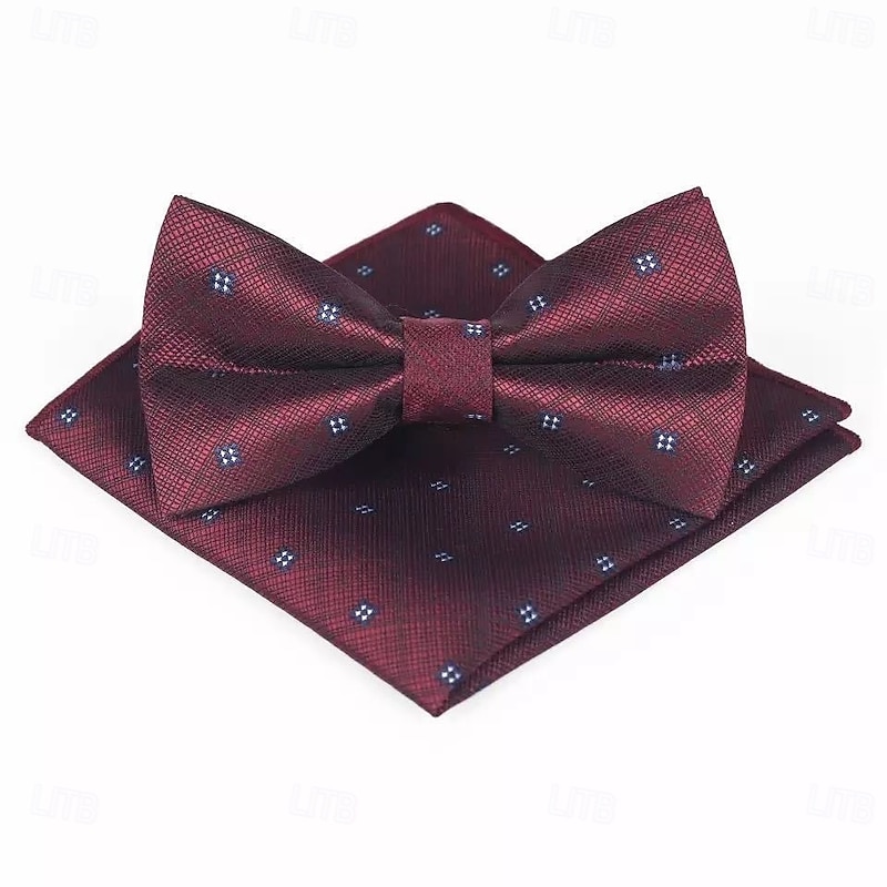 Men's Vintage Bow Tie Wedding Party Homecoming Patterned Bow Tie with Floral Printed Pocket Square Burgundy Navy Blue Dark Green3