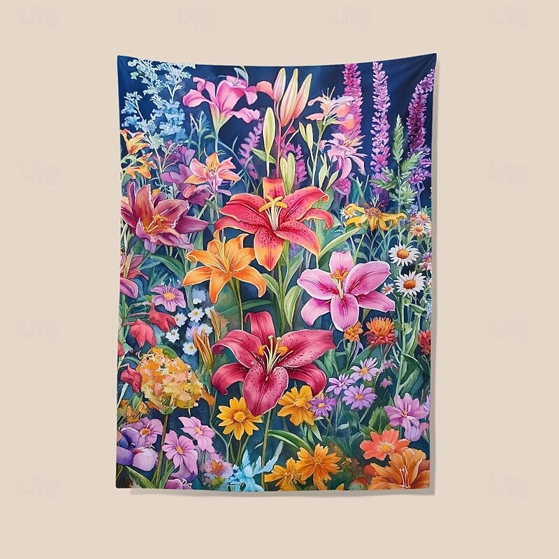 Floral Lily Hanging Tapestry Wall Art Large Tapestry Mural Decor Photograph Backdrop Blanket Curtain Home Bedroom Living Room Decoration4