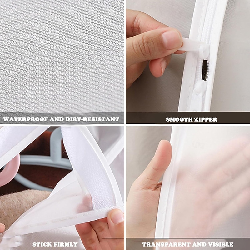 Garment Dust Cover for Clothes Rack, Full Zippered Wardrobe Storage Bag, Transparent Protective Cover for Hanging Coat Rack, Anti-Dust Closet Organizer4
