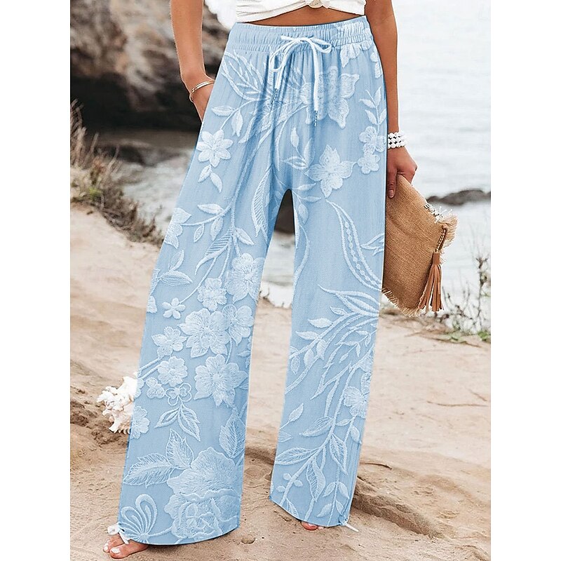 Women's Wide Leg Chinos Baggy Pants Vacation Fashion Hawaiian Full Length High Waist Floral Graphic Printing Soft Breathable Micro-elastic Casual Daily Casual Daily Pink Blue Purple Beige Summer4