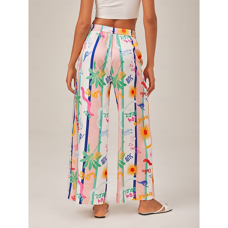 Tropical Print Wide-Leg Pants3