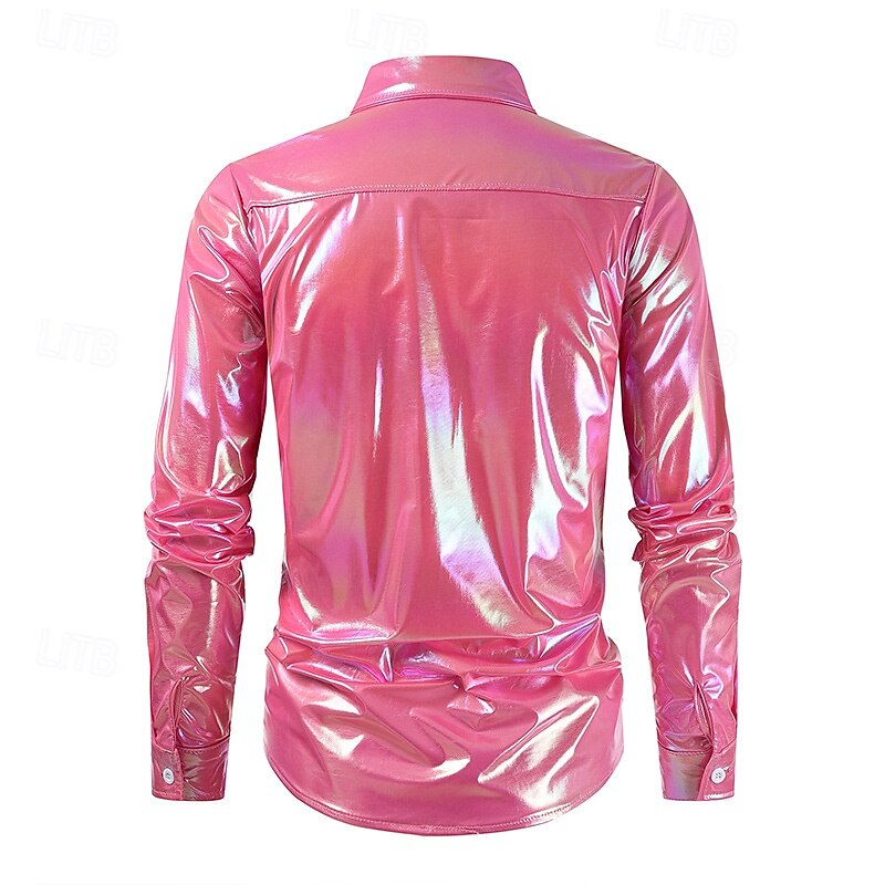Retro Vintage 1980s Shirt Disco Shiny Latex Patent Metallic Fancy Dress Men's Halloween Carnival Pride Parade Pride Month Adults Shirt Summer3