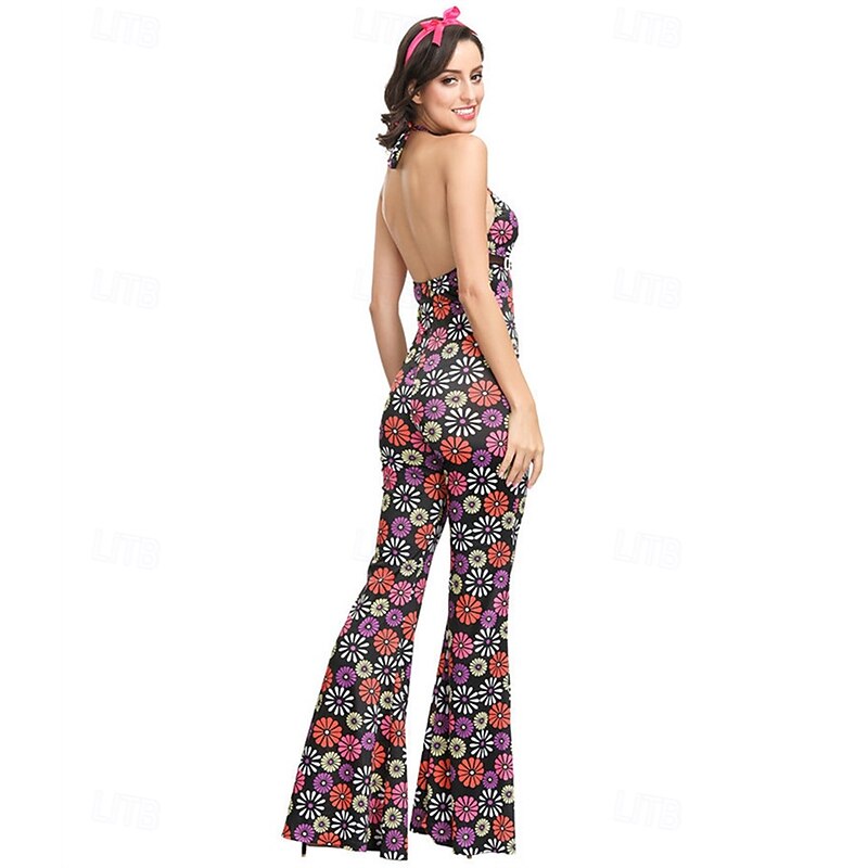 Retro Vintage 1970s Jumpsuit Hippie Halter Floral Fancy Dress Women's Halloween Carnival Masquerade Party Daily Wear Adults' Jumpsuit Summer3