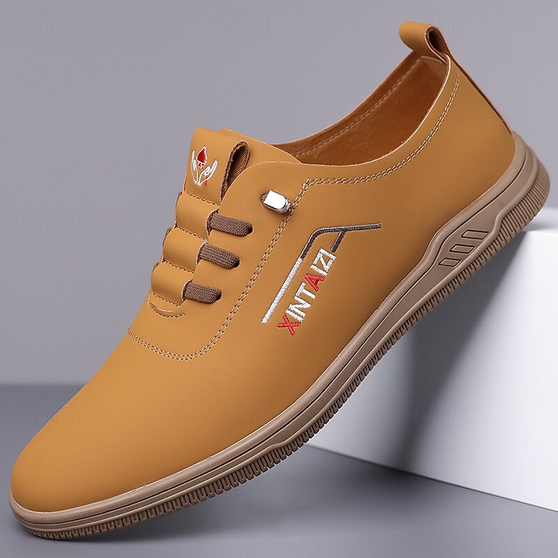 Men's Casual Sneakers - Tan Lace-Up Shoes with Comfortable Design for Work, Sports and Casual Outings