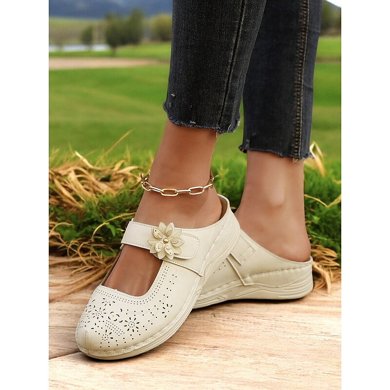 Women's Floral Decorated Mary Jane Mules – Cute Comfortable Style for Casual Outings, Shopping & Everyday Wear3