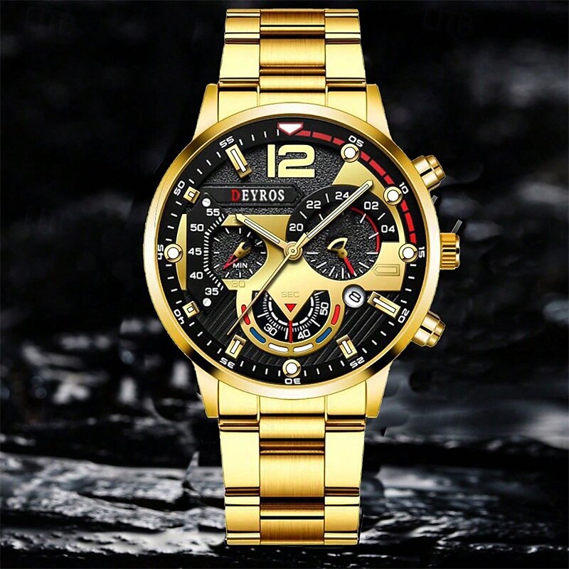4-Piece Luxury and Fashionable Men's Watch and Arrow Necklace Bracelet and Ring Perfect for Business and Leisure3