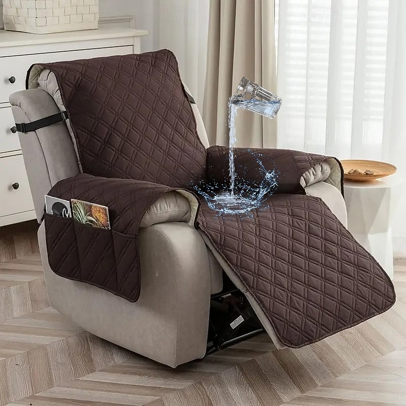 100% Waterproof Recliner Covers, Non Slip Covers for Recliner Chair with Pocket, Washable Reclining Chair Quilted Furniture Protector for Kids, Pets