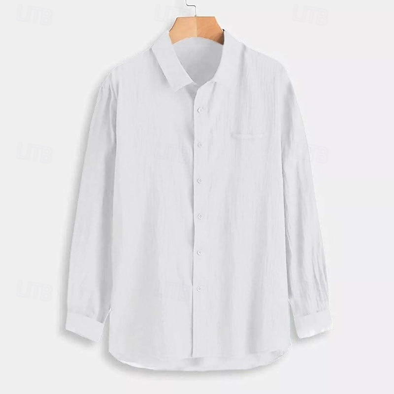Men's Shirt Linen Shirt Summer Shirt Beach Wear Casual Shirt Button Up Shirt Plain Vacation Home White Pink Navy Blue Sky Blue Long Sleeve Lapel Spring & Summer Clothing Apparel4