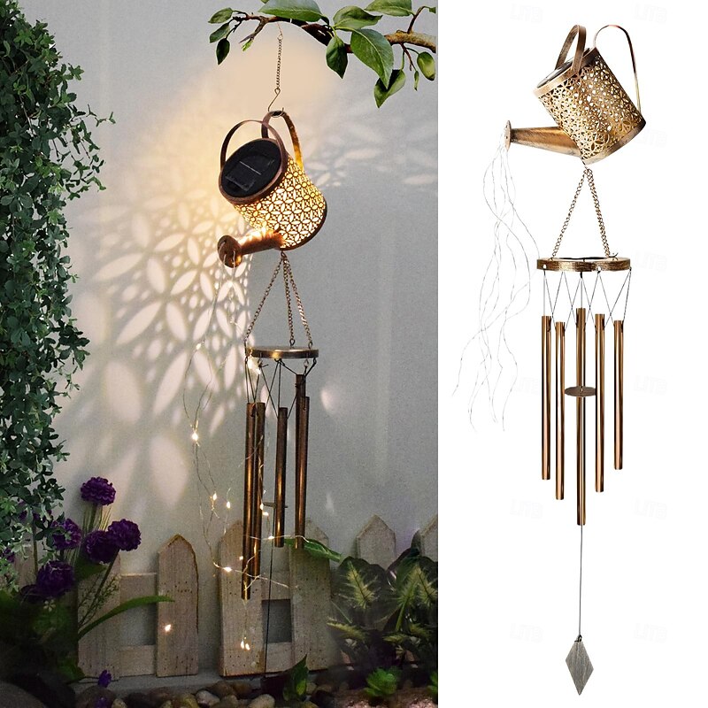 1 Pc Outdoor Solar Waterproof Metal Hollow Projection Light Wind Chime Light Flow Light Projection Light Courtyard Garden Terrace Lawn Landscape Light Atmosphere Light2