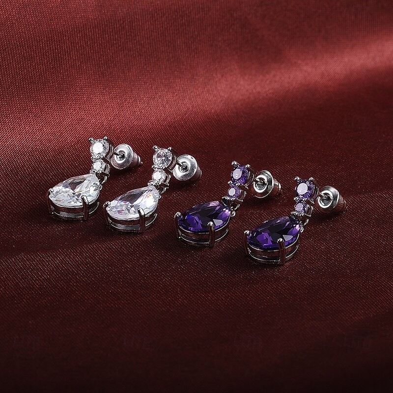 Women's Earrings Pear Cut Drop Stylish Earrings Jewelry White / Purple For Wedding Party 1 Pair3
