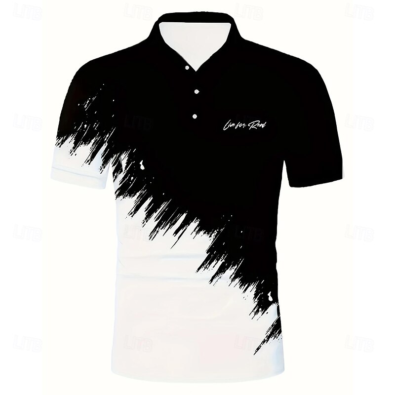Men's Color Block Geometic Polo Short Sleeve Polo Shirts Collared Shirts Casual Outdoor Athleisure Daily Wear 3D Print Summer Black-white3