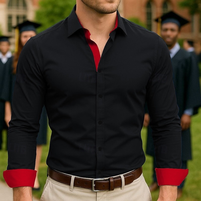 Men's Graduation Shirt Grad Shirt Class of 2025 Shirt Senior Shirt Summer Shirt Casual Shirt Black White Red Navy Blue Royal Blue Long Sleeve Solid / Plain Color Lapel Vacation Holiday Button-Down2