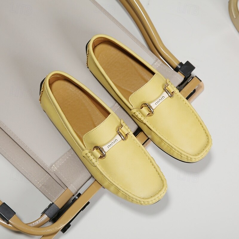 Men's Yellow Moccasins with Metal Buckle, Casual Slip-On Driving Shoes, Perfect for Spring and Summer Vacations2