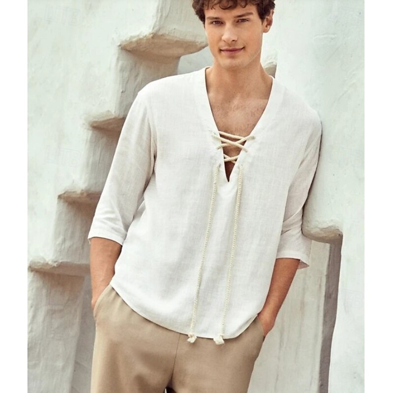 Retro Vintage Medieval Renaissance Shirt Pirate Viking Solid Color Fancy Dress Men's Viking Pirate Halloween Carnival Vacation LARP Ren Faire Adults' Shirt Summer4