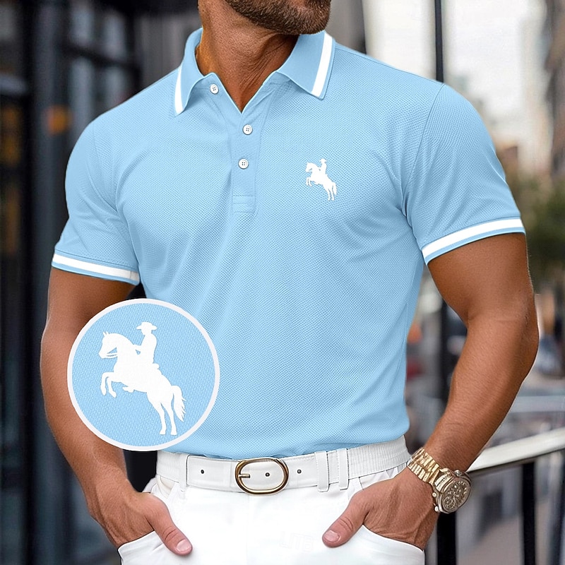 Men's Cotton Polo Shirt Golf Polos Shirts Work Business Ribbed Polo Collar Classic Short Sleeves Basic Modern Solid Color Buttons Logo Spring & Summer Regular Fit Dark Red Yellow Navy Blue Light Blue4