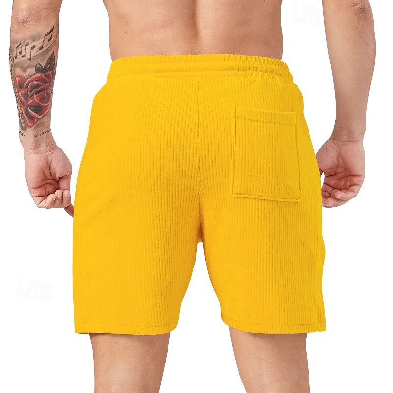 Men's Shorts Summer Shorts Casual Shorts Pocket Drawstring Elastic Waist Plain Comfort Breathable Short Outdoor Vacation Sport Casual Black Yellow3