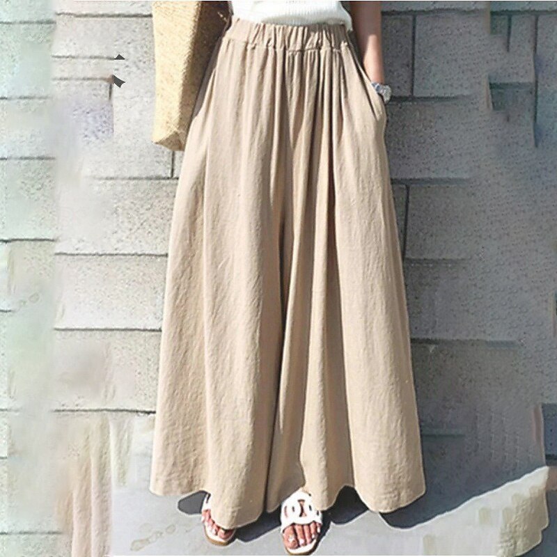Women's Cotton Linen Pants Slacks Fashion Streetwear Full Length Natural Plain Pocket Elastic Waist Comfy Comfortable Going out Weekend Forest Green Light Sky Blue Grey Lake Blue Summer Regular Fit2