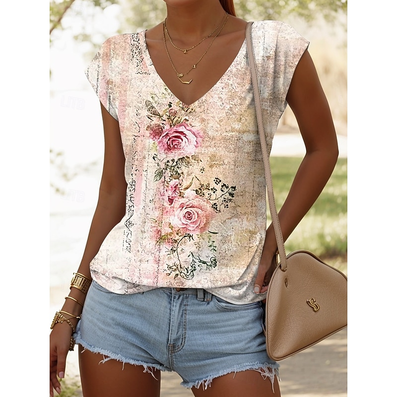 Women's Camisole Tank Top Floral Graphic Vintage Casual Sleeveless V Neck Regular Tops Daily Print Pink Red Blue Purple Green Summer Spring