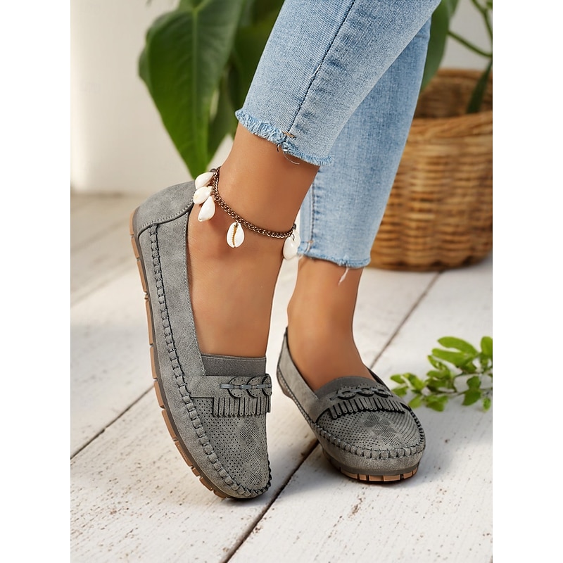 Women's Moccasin Loafers with Tassels – Soft Slip-On Casual Driving Shoes for Spring Outfits & At-Home Comfort