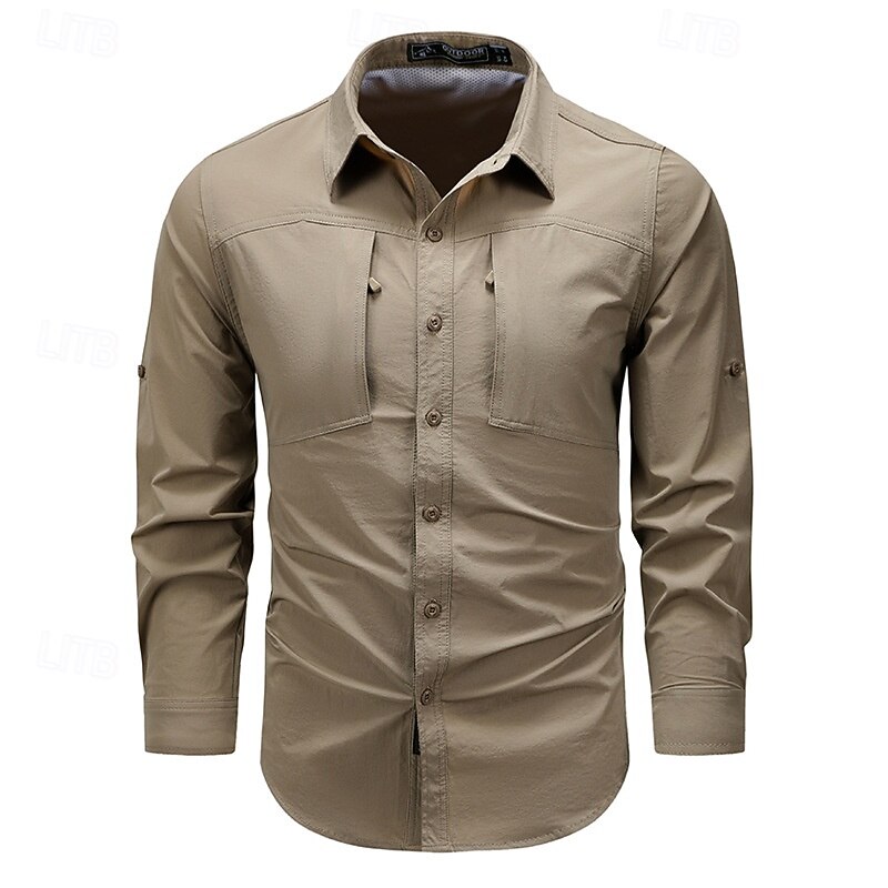 Men's Shirt Summer Shirt Casual Shirt Button Up Shirt Cargo Shirt Black khaki Army Green Gray Short Sleeve Plain Shirt Collar Vacation Hawaiian Pocket Clothing Apparel 100% Cotton Fashion Casual2
