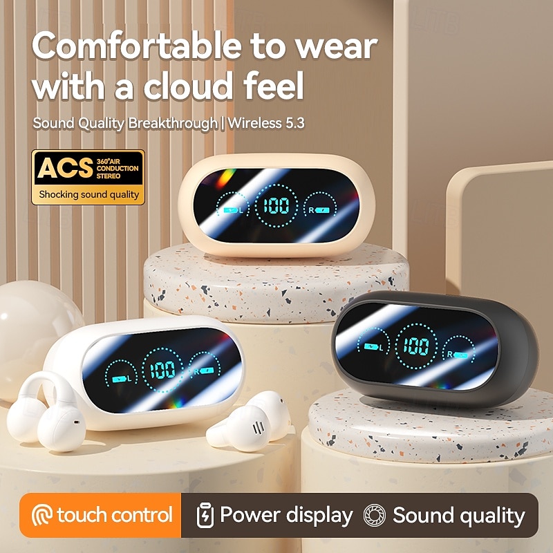 M59 Hands Free Telephone Driving Headset Ear Clip Bluetooth 5.3 Sports Ergonomic Design Stereo for Apple Samsung Huawei Xiaomi MI  Yoga Fitness Gym Workout Mobile Phone