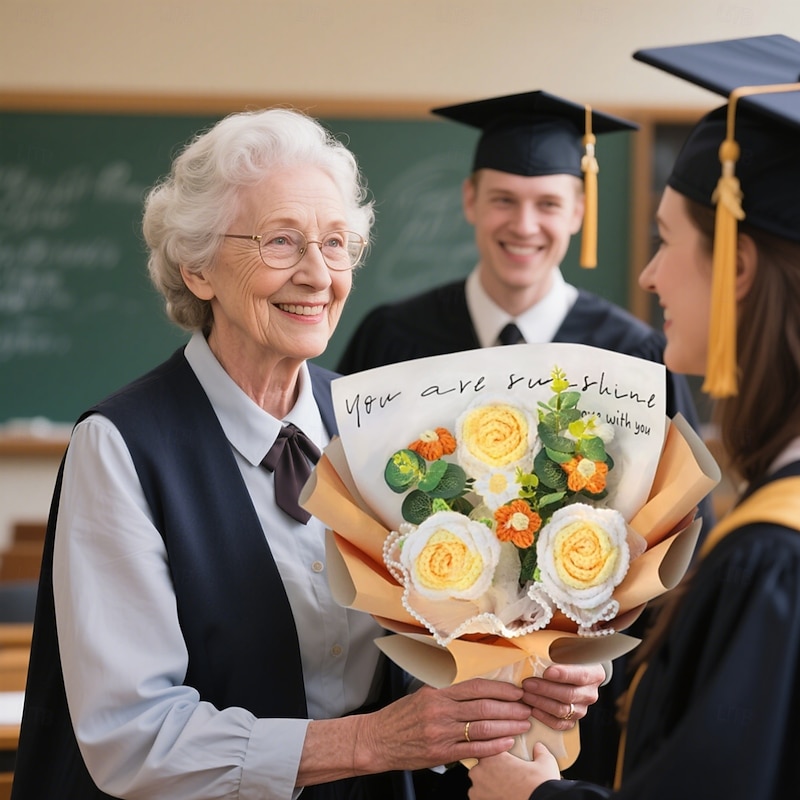 Handmade Crochet Flower Bouquet, Knitted Eternal Yarn Flowers Gift for Mom, Grandma, Wife, Girlfriend – Mother's Day, Birthday, Anniversary, Christmas, Graduation, Romantic Keepsake