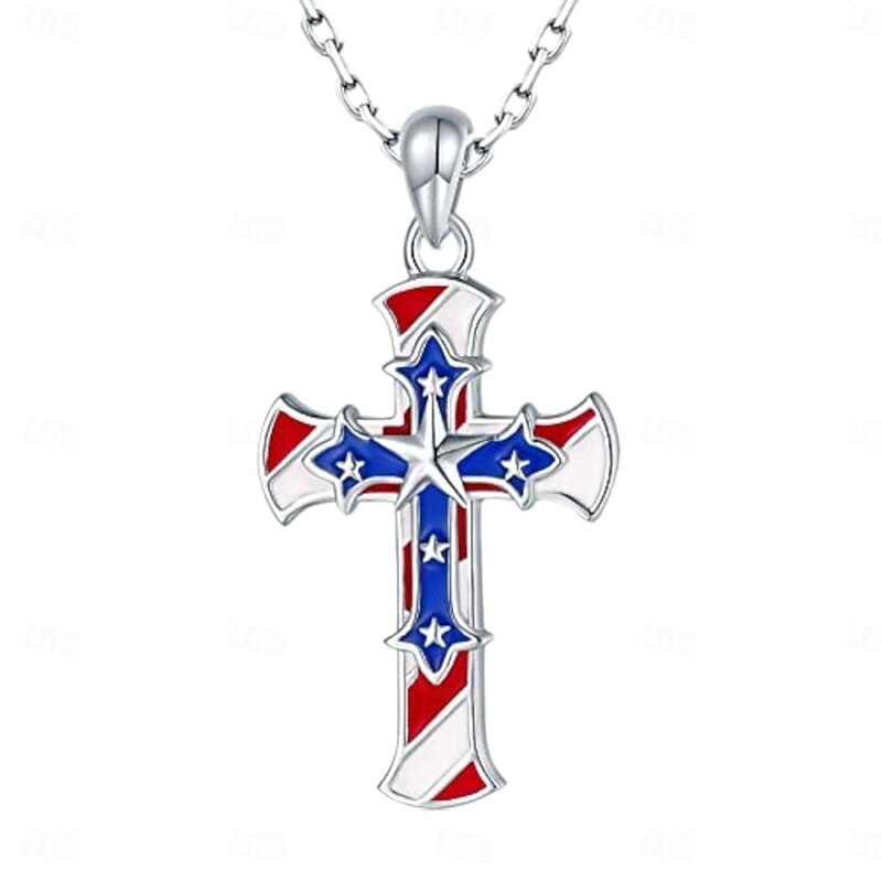 American Flag Patriotic Cross Religious Jewelry Pendant Necklace