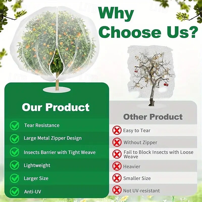 Fruit Mesh Bags for Fruit Trees Bird-proof Nets to Protect Apple Trees and Blueberry Shrubs From Birds Pests and Deer Cicada Mesh Covers With Zippers and Drawstrings4